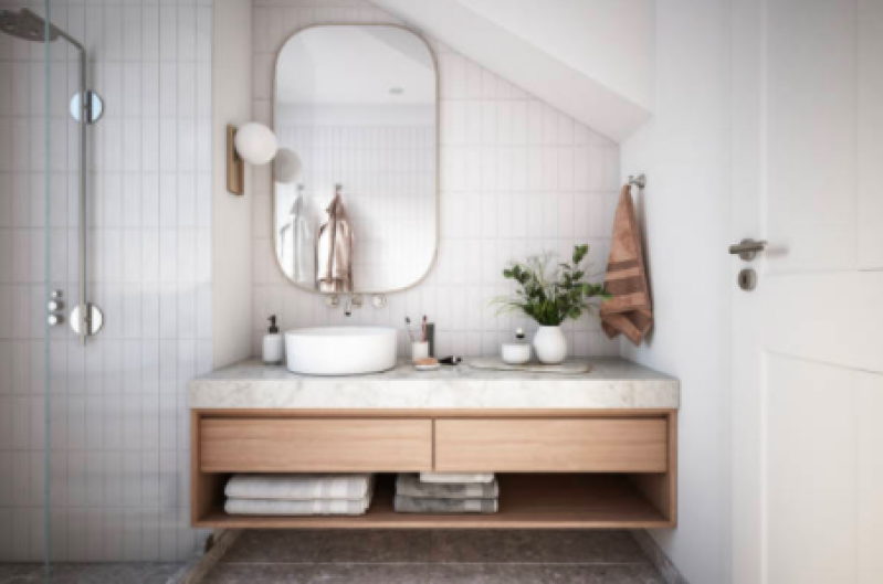 Projeto de Móveis Planejados para Banheiro de Apartamento Pequeno  Moema - Móveis Planejados Banheiro Pequeno